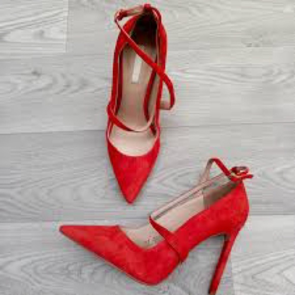 NWT,H&M Nova Stiletto Heels,Tangerine Red,Sexy Crisscross Straps, Size US 8.5 - Picture 3 of 10